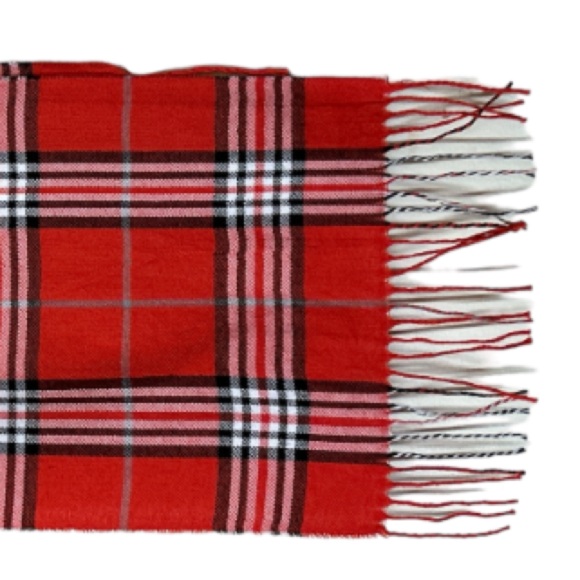 Tartan Plaid Scarf with fringe oblong 100% acrylic.Red white black 70 X 13 new - Picture 14 of 14